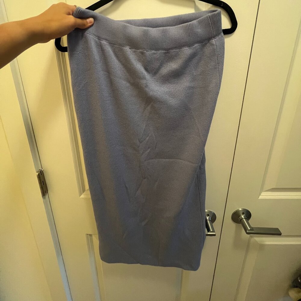 Knitted Blue Mid Length Skirt